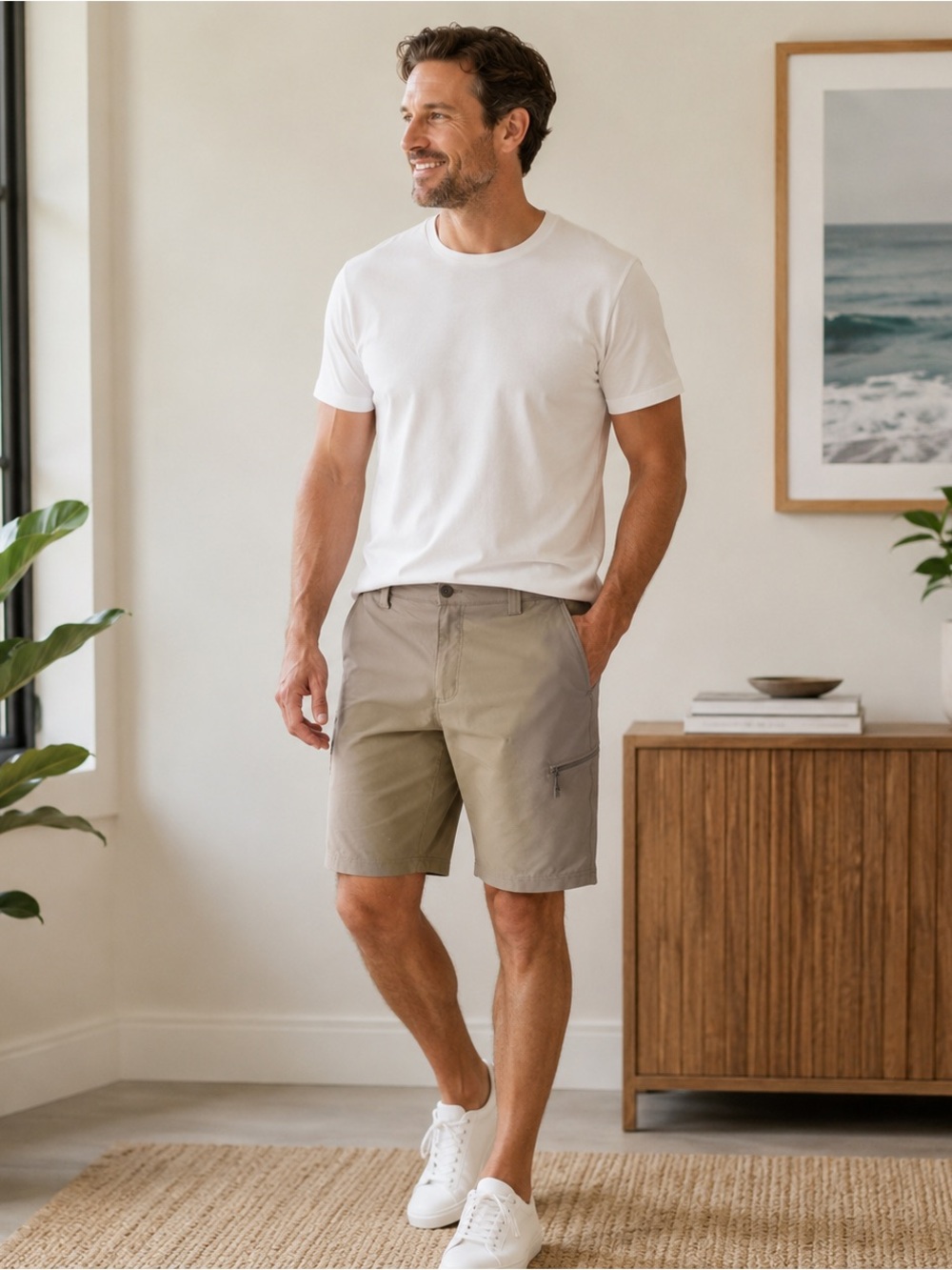 NWT Weatherproof Vintage Men’s Tech Shorts Size 36 Tan Khaki 9” Inseam UPF 50